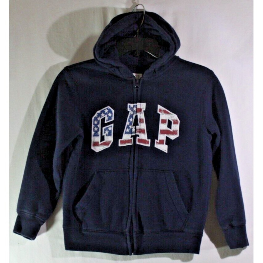 Gap Kids Hoodie Youth Medium American‎ Flag Logo Full Zip Long Sleeve Sweatshirt